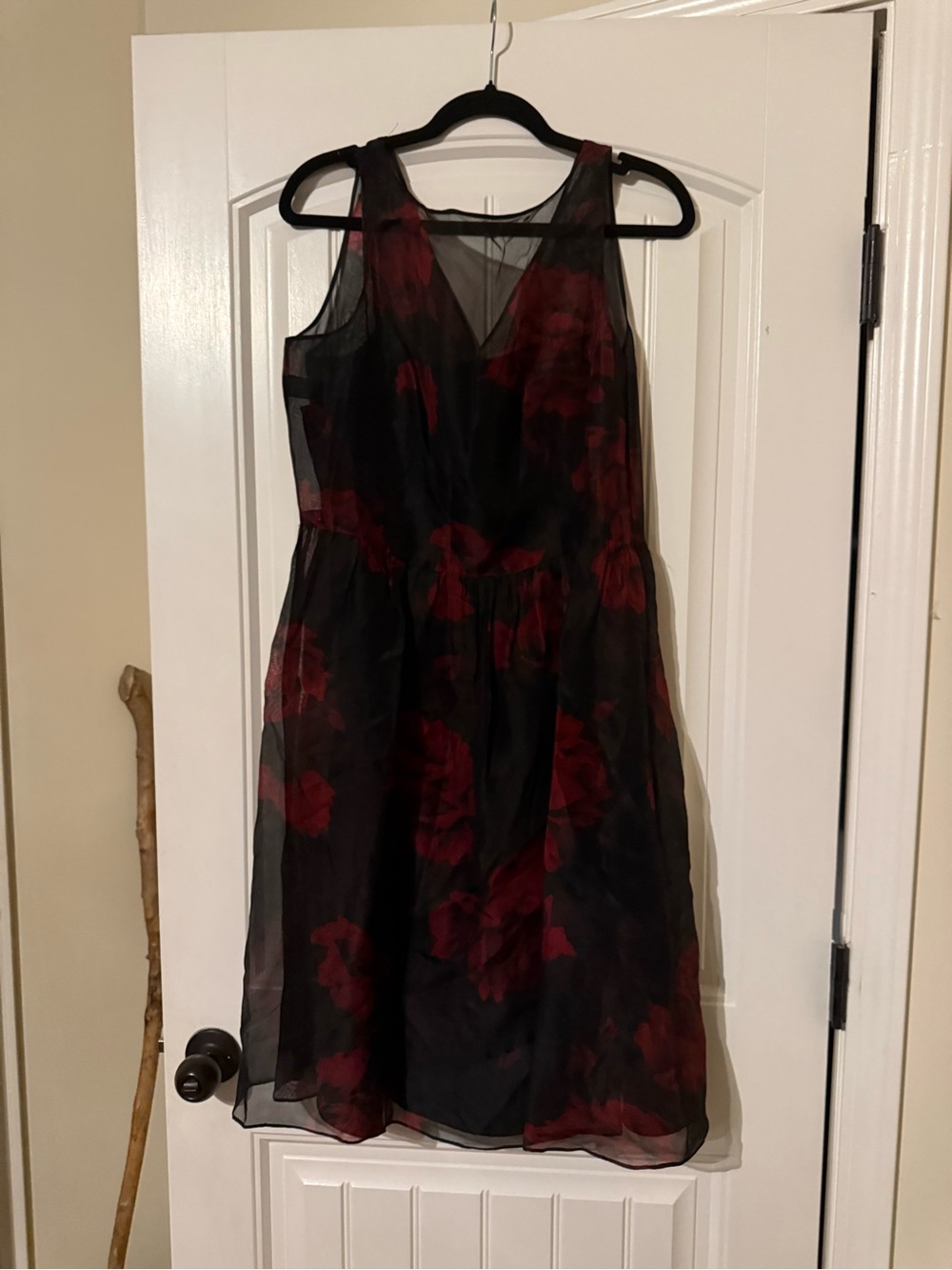 Ann Taylor Black Midi Dress with Red Floral Overlay